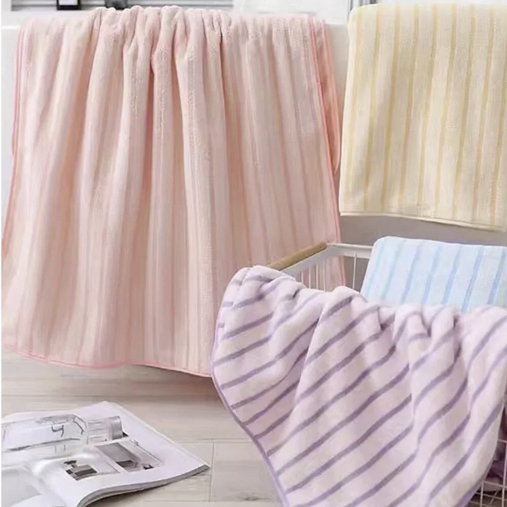 Striped Pattern Bath Body Towel Super Soft Absorbent Pink Blue Yellow Purple New